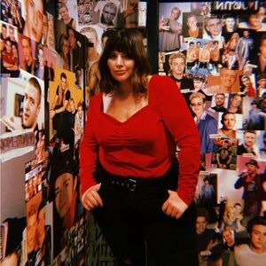 Eloquii red velvet long sleeve bodysuit (US 18/20)